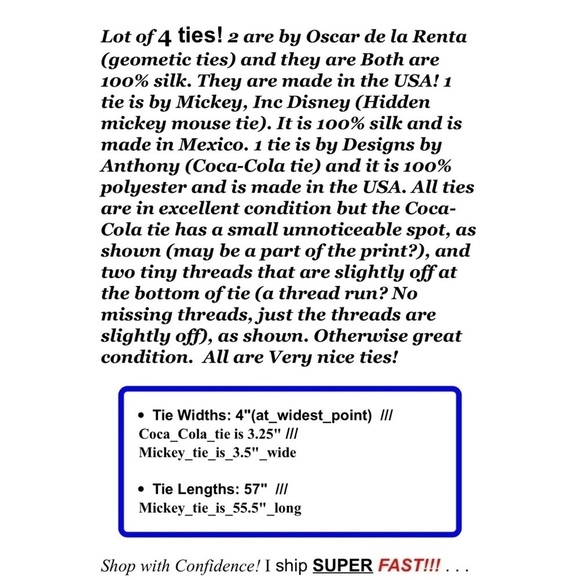 Oscar de la Renta Mens Silk Blue Red Paisley Geometric Ties Mickey Coca Cola Lot - Picture 2 of 15